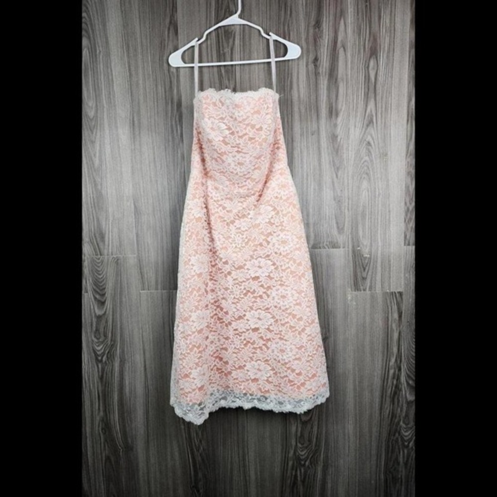 Dessy Collection Lace Floral Strapless Prom Bridesmaid Dress with Boning